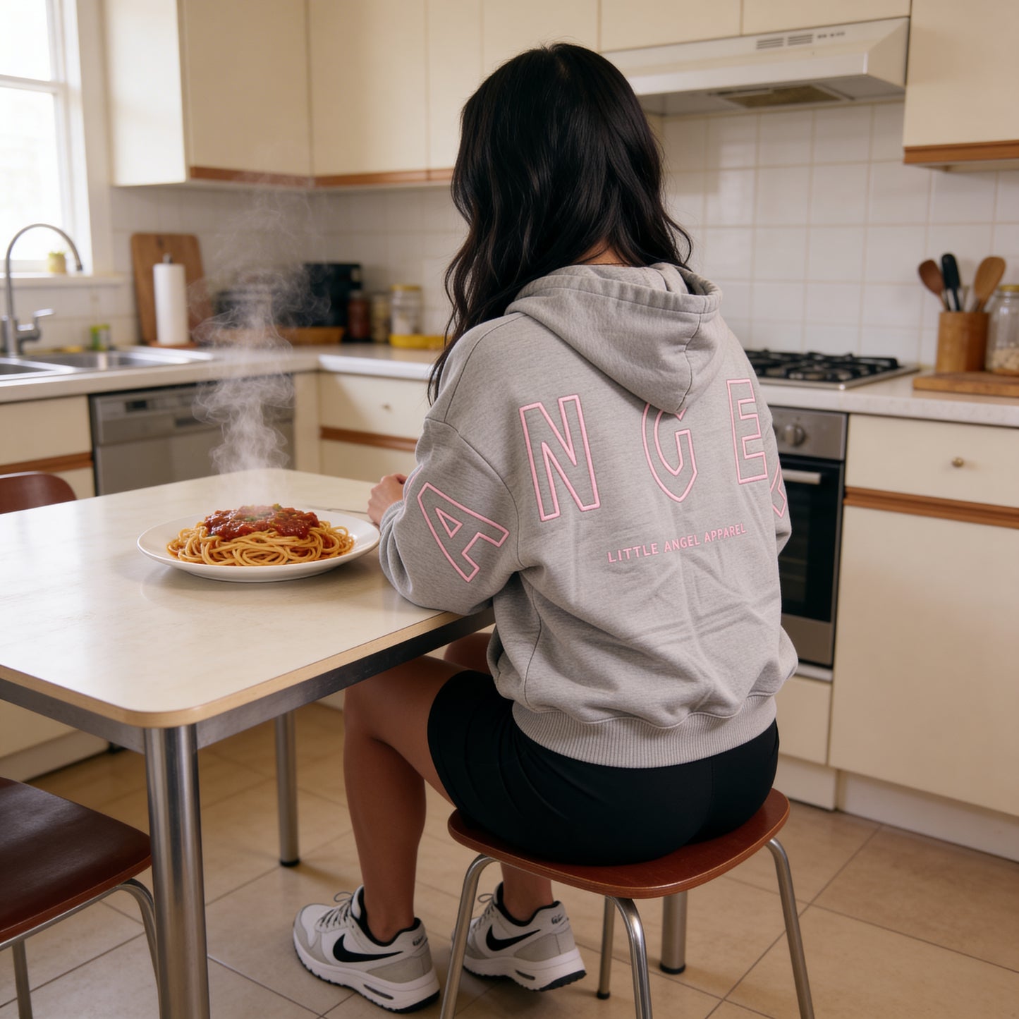 LIGHT GREY GEMINI - Peach Finish Oversized Hoodie with OUTLINE Text