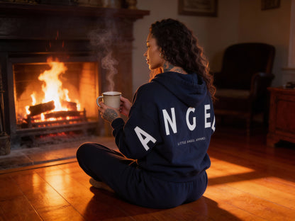 NAVY BLUE GEMINI - Peach Finish Oversized Hoodie with Solid Text