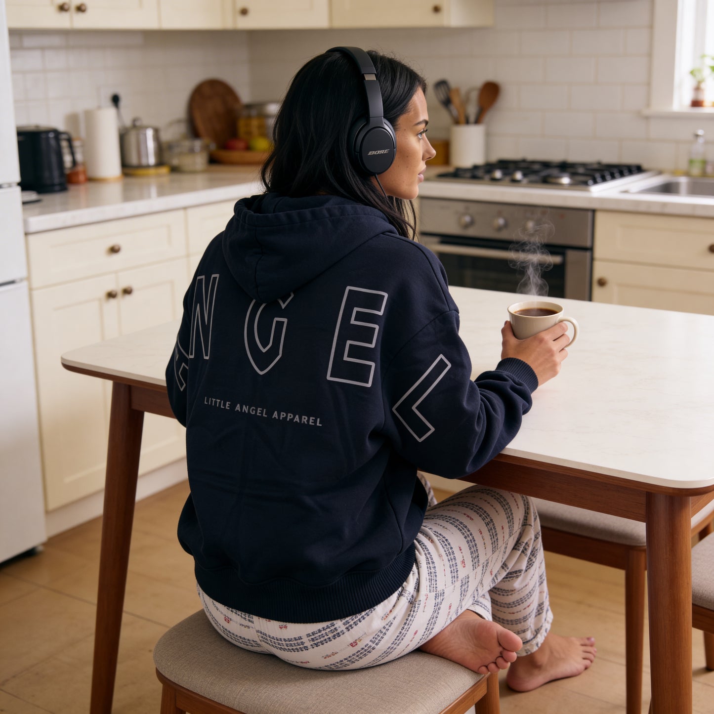 NAVY BLUE GEMINI - Peach Finish Oversized Hoodie with OUTLINE Text