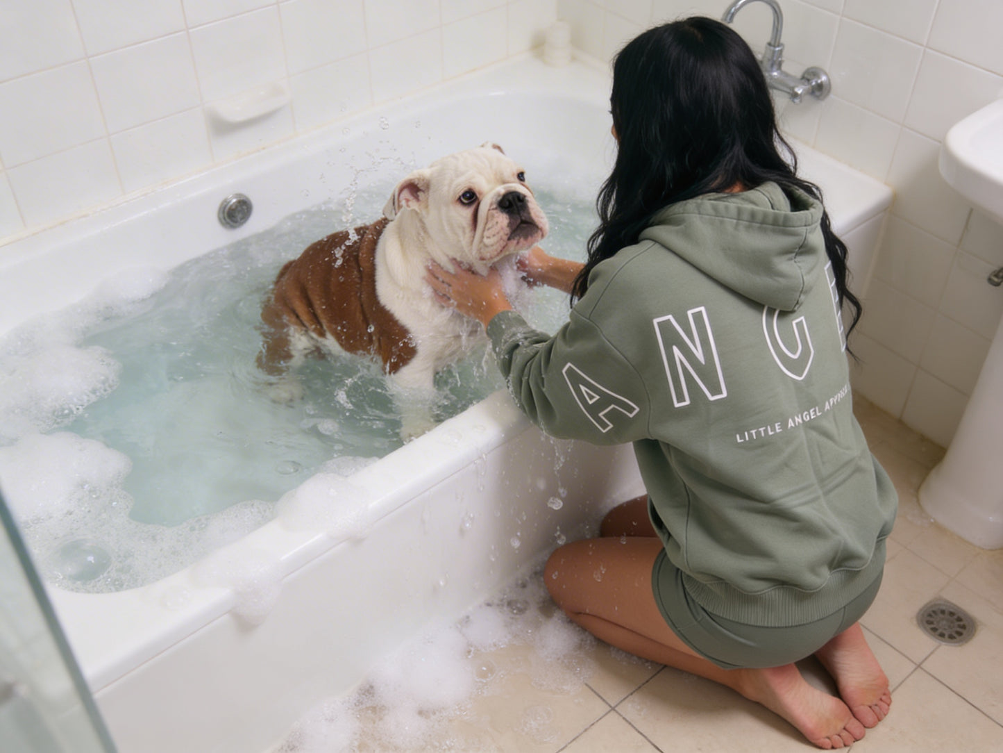 SAGE GREEN GEMINI - Peach Finish Oversized Hoodie with OUTLINE Text