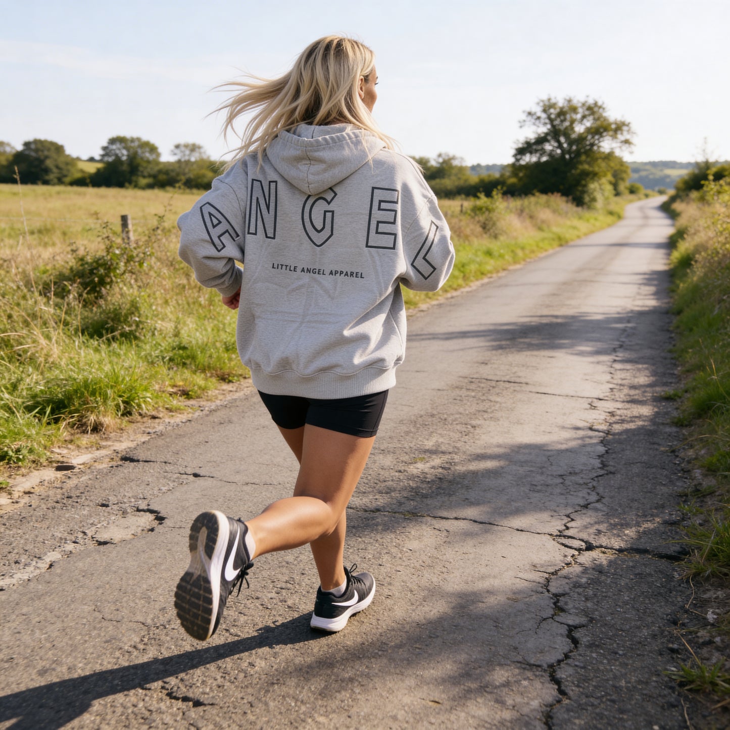 LIGHT GREY GEMINI - Peach Finish Oversized Hoodie with OUTLINE Text