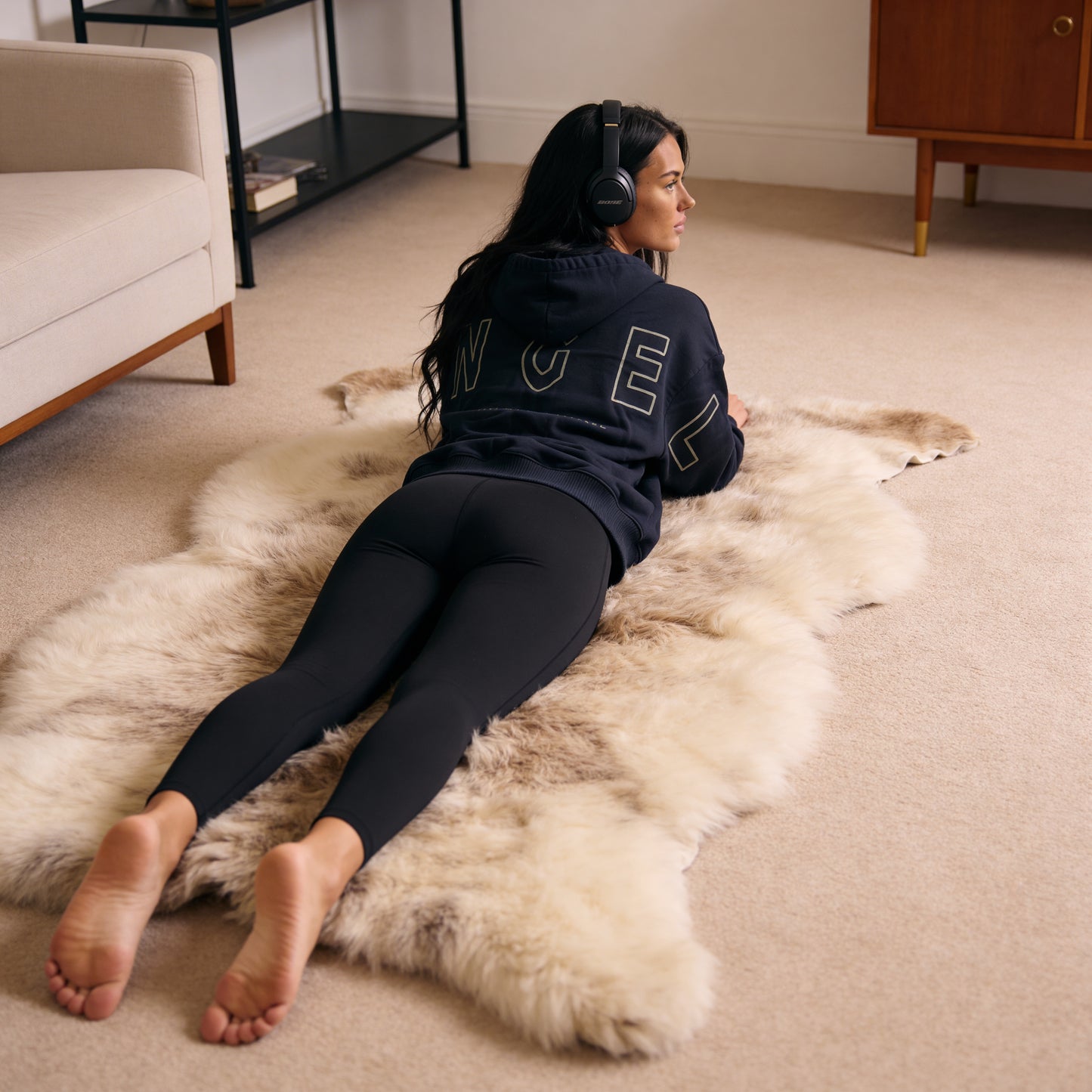 NAVY BLUE GEMINI - Peach Finish Oversized Hoodie with OUTLINE Text
