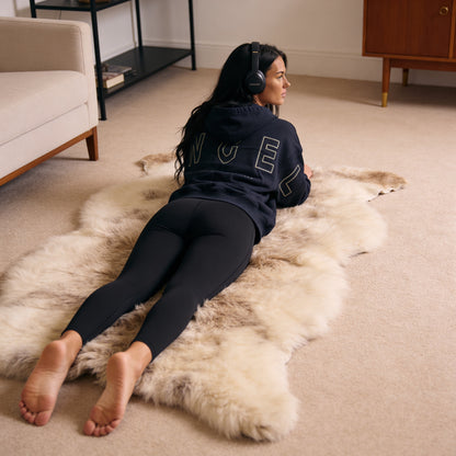 NAVY BLUE GEMINI - Peach Finish Oversized Hoodie with OUTLINE Text