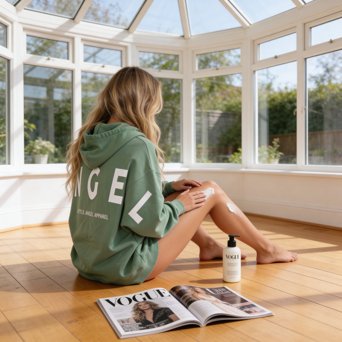 SAGE GREEN GEMINI - Peach Finish Oversized Hoodie with Solid Text