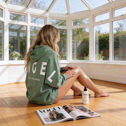 SAGE GREEN GEMINI - Peach Finish Oversized Hoodie with Solid Text
