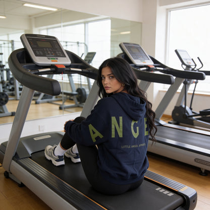 NAVY BLUE GEMINI - Peach Finish Oversized Hoodie with Solid Text