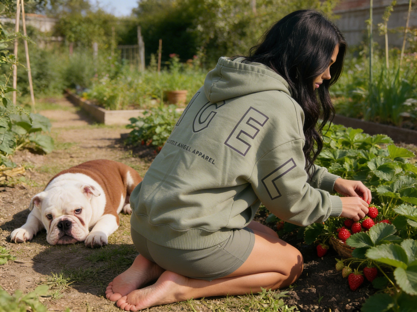 SAGE GREEN GEMINI - Peach Finish Oversized Hoodie with OUTLINE Text