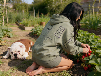 SAGE GREEN GEMINI - Peach Finish Oversized Hoodie with OUTLINE Text