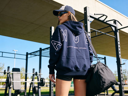 NAVY BLUE GEMINI - Peach Finish Oversized Hoodie with OUTLINE Text