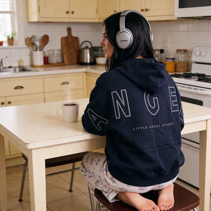 NAVY BLUE GEMINI - Peach Finish Oversized Hoodie with OUTLINE Text
