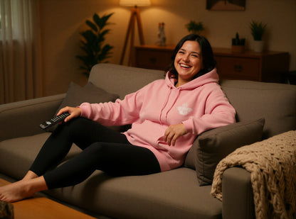 BABY PINK GEMINI - Peach Finish Oversized Hoodie with Solid Text