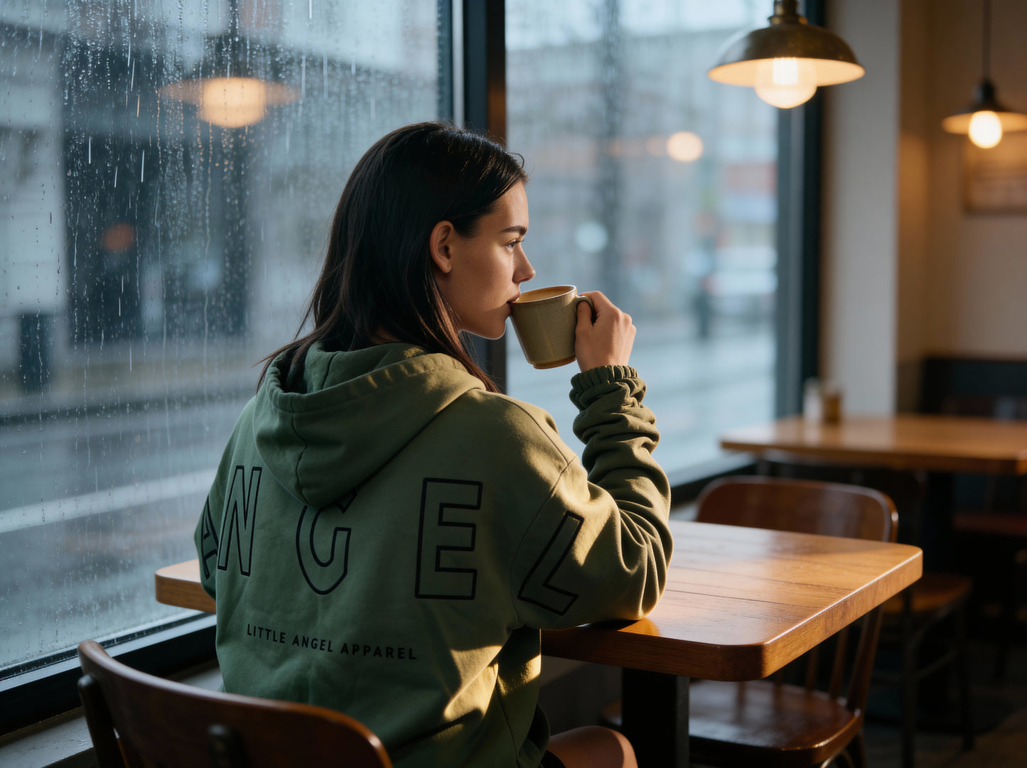 SAGE GREEN GEMINI - Peach Finish Oversized Hoodie with OUTLINE Text