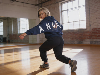 NAVY BLUE GEMINI - Peach Finish Oversized Hoodie with Solid Text